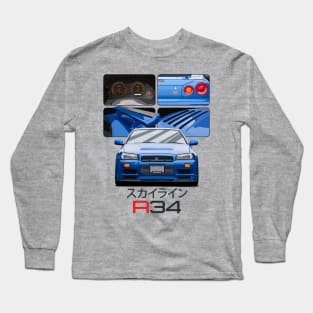 Skyline GTR R34 Blue Drawing Vector Long Sleeve T-Shirt